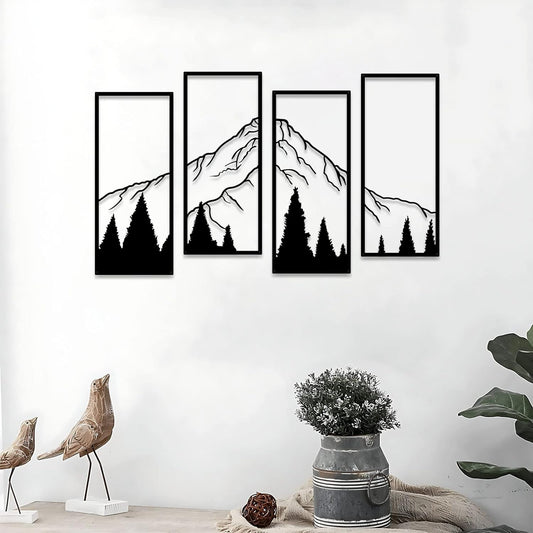 4 Pcs Metal Mountain and Forest Wall Decorations Line Drawing Wall Art Minimalist Wall Decor Rustic Nature Home Wall Art Sculpture Office Living Room Bedroom