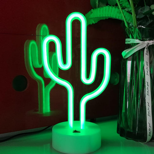 Neon Signs with Holder Base,Usb or 3-AA Battery Powered Neon Light,Led Table Decoration,Bedroom Wall Decoration,Birthday Gift,Wedding Supplies Business Gift(Cactus)