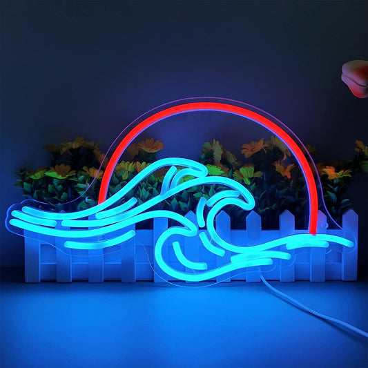 Sunset Wave Neon Light Wall Decor - Dimmable LED Bedroom Sign for Weddings, Man Cave, Living Room, Parties - USB Powered (8.8 * 16In)